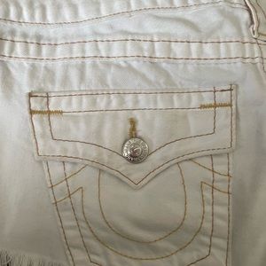 TRUE RELIGION Joey Cut Off Shorts Womens Size 30 white Button Flap Pockets